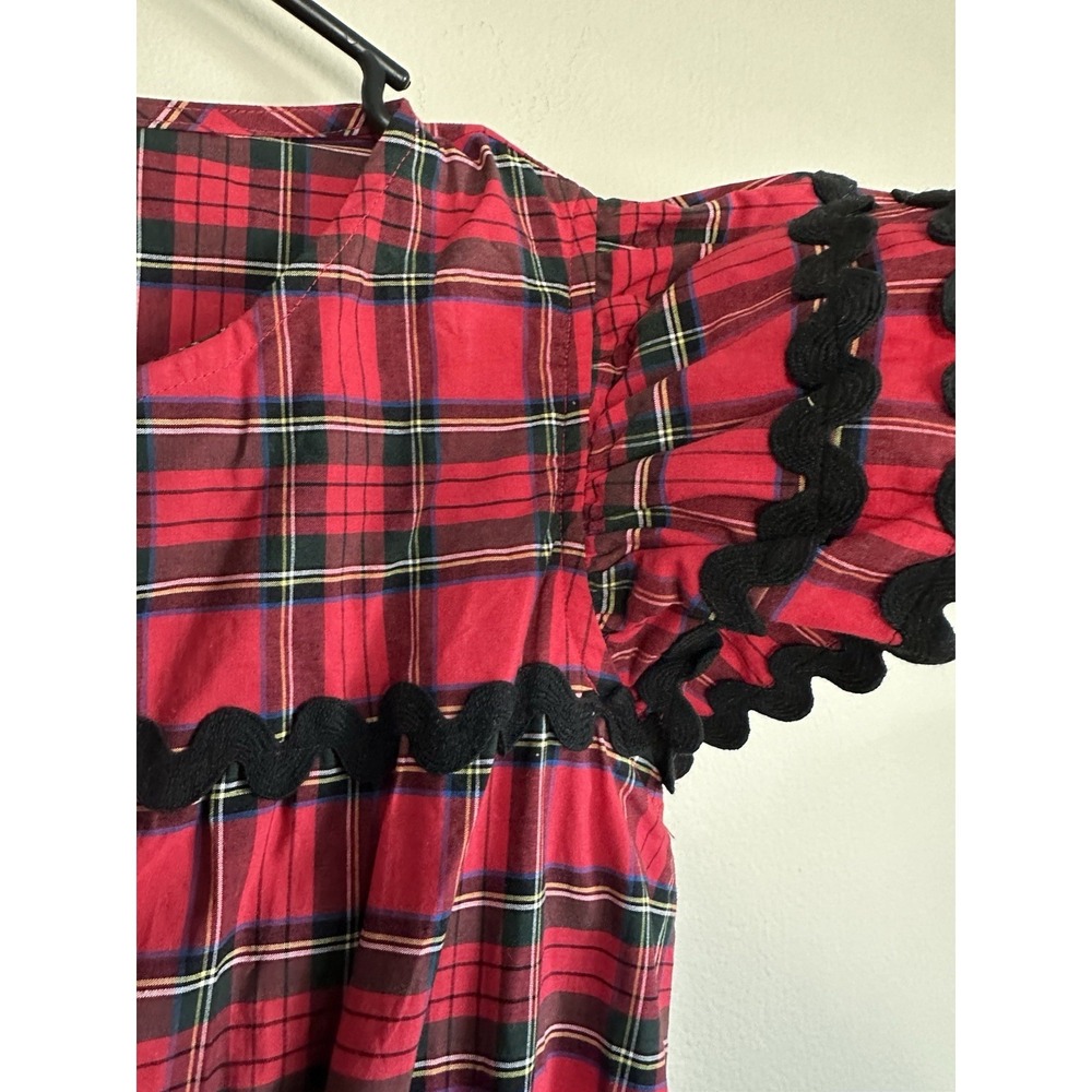 Red Tartan Plaid Frontier Dress 100% Cotton Tiered Ruffled Scottish Mountain - Picture 6 of 16